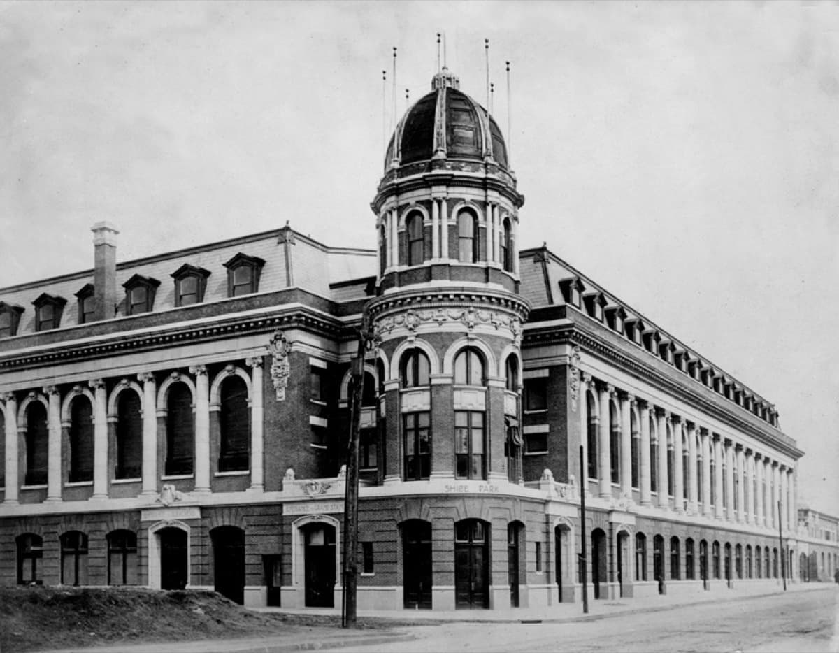 The grandstand entrance of Shibe Park, Philadelphia.